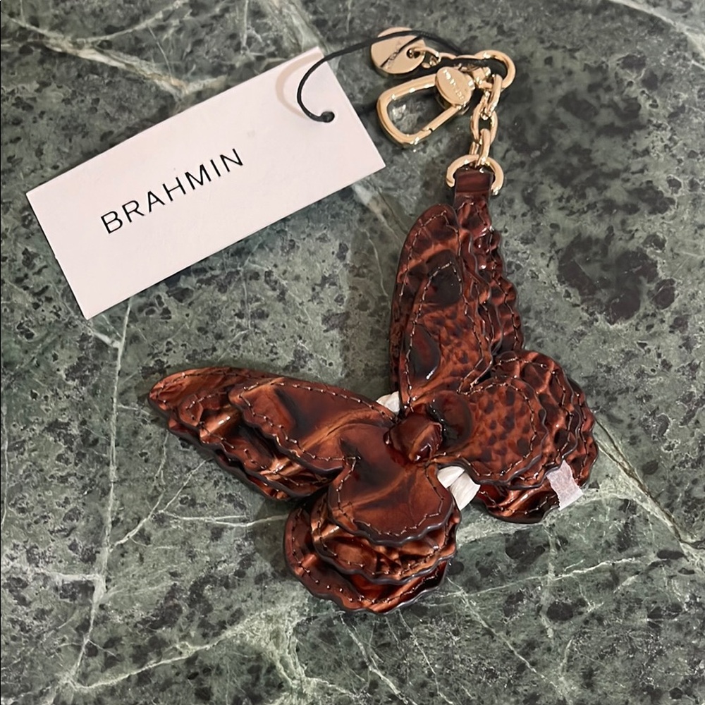 Brahmin Brown Leather Key Card Holder with Metallic Accents